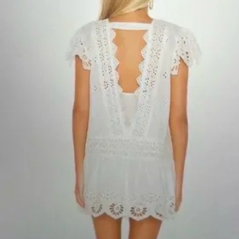 Esperanza Eyelet Mini Dress in Ivory FREE PEOPLE